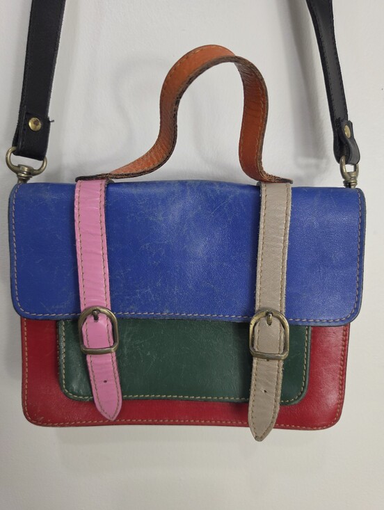 Handbags - Colorblock Leather Crossbody Satchel Bag